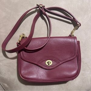 J.W. Hulme Burgundy Leather Crossbody Bag Brass Turn Lock